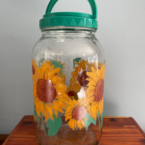 Vintage Sunflowers Iced Tea Glass Pitcher Jar Sun Tea Lid & Spout 1 Gallon - Picture 11 of 13